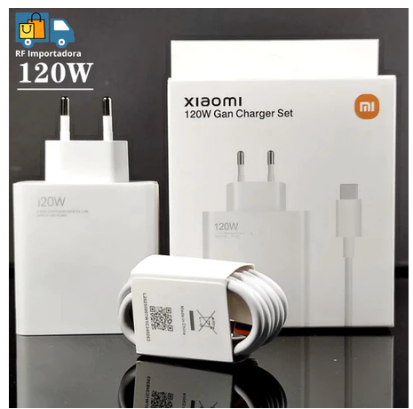 Carregador Completo Turbo Power Xiaomi Cabo USB + Cabo Tipo C 120W