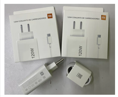 Carregador Completo Turbo Power Xiaomi Cabo USB + Cabo Tipo C 120W