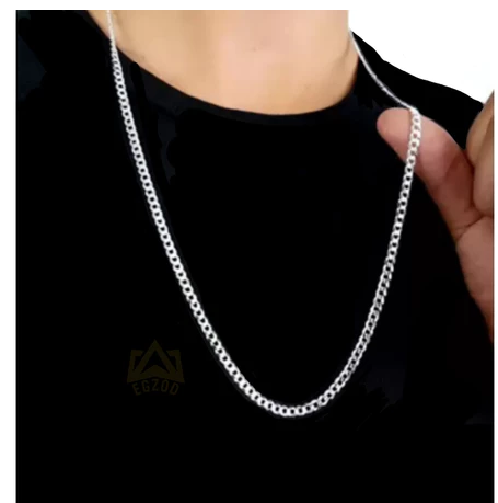 Corrente Cordão Com Pulseira Banhado Prata 925 Masculina 60Cm-70cm 4mm