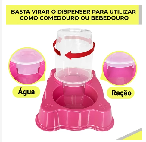 Bebedouro Dupla Função Dispenser Dosador 1 kg Ração/1,5 Litros Água Cães E Gatos