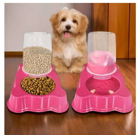 Bebedouro Dupla Função Dispenser Dosador 1 kg Ração/1,5 Litros Água Cães E Gatos