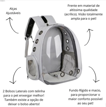 Mochila Astronauta Transparente Visão Passeio Respirável Para Gato